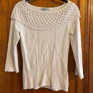 Cream Crochet Neck Off Shoulder Sweater